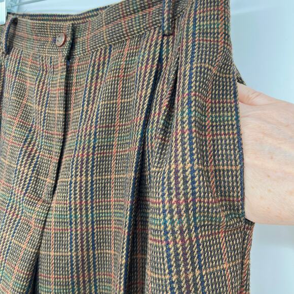Vtg Sag Harbor Petite Pleated Wool Dress Pants Trouser Women 12 Brown Glen Plaid - Picture 4 of 13
